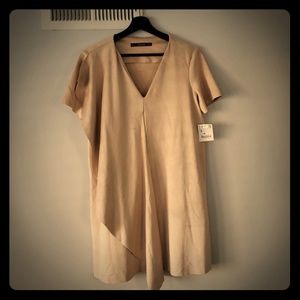 Zara V neck Cream Faux Suede Dress Size S